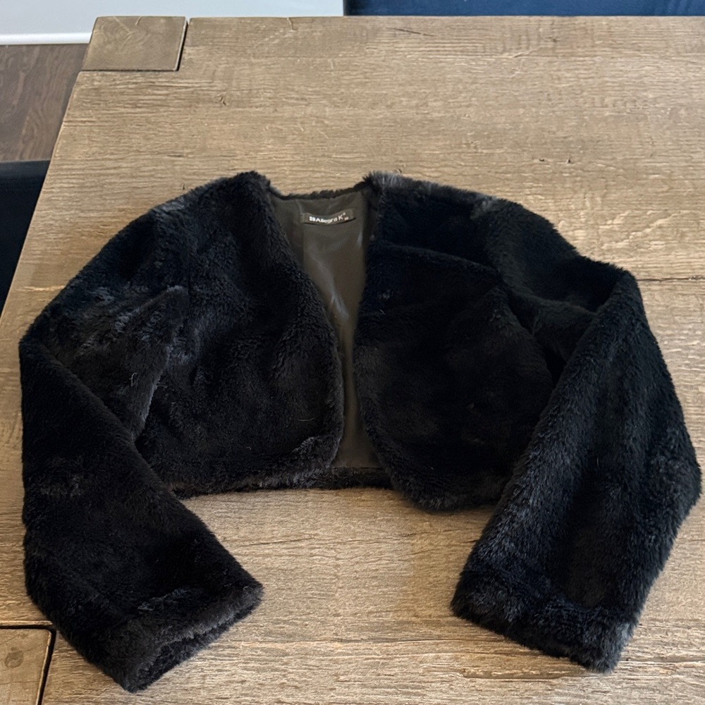 Allegra K Black Faux Fur Cropped Jacket